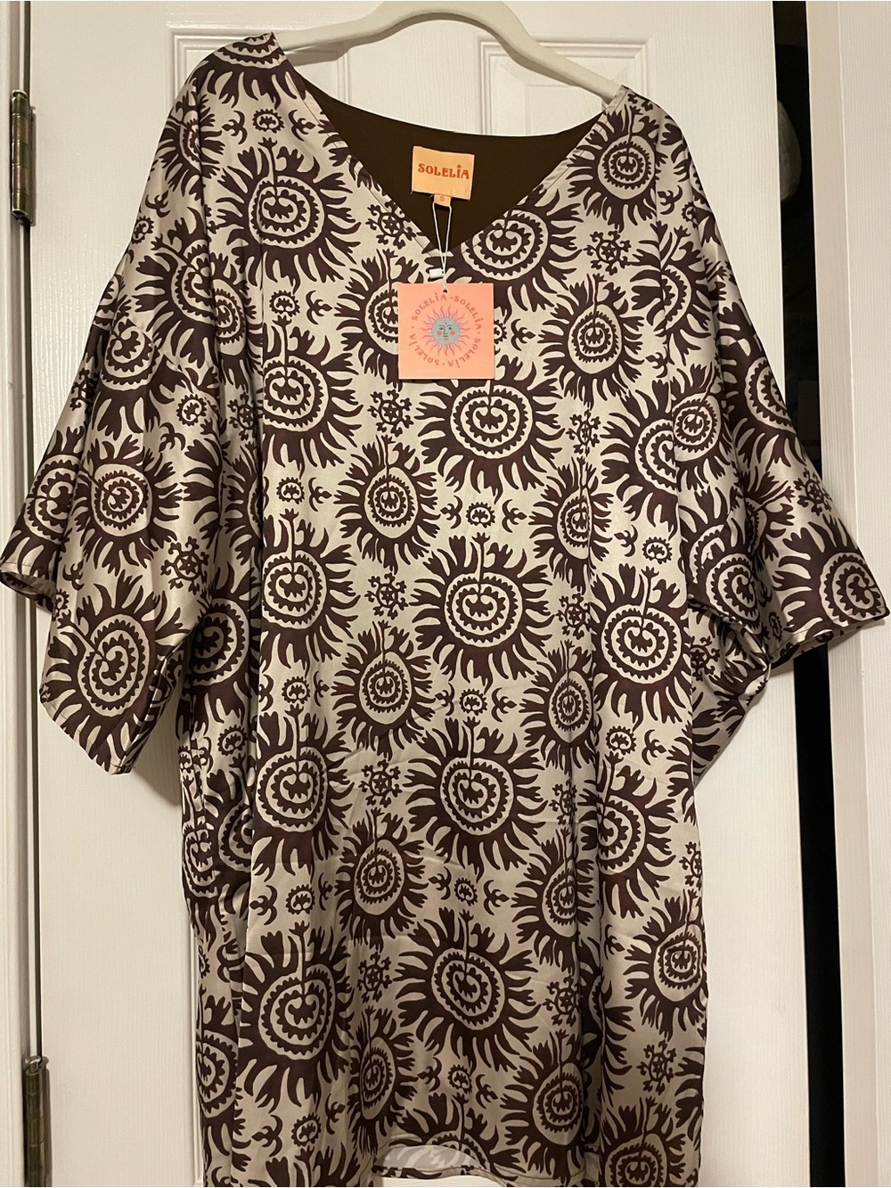 Solelia Brown and white printed mini caftan . Lined and brand new! - Picture 4 of 5